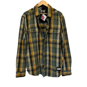 Flannel Shirt Jacket Green Yellow Plaid Helly Hansen NWT Button Down Shirt